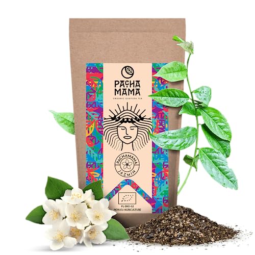 Guayusa Pachamama Jazmín 0,1 kg | Bio- Ilex Guayusa aus Ecuador 100 g | Natürliches Koffein | Mit Jasmin | Cousine des Mate Tees | Milder Geschmack | Alternative für Kaffee und Energydrinks | von PACHAMAMA