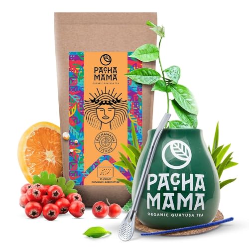 Pachamama Guayusa Tee Zubehör Set 100g | Pachamama Citrus 0,1kg | Bio Ilex Guayusa aus Ecuador| Schwester von Yerba Mate Tee | Kalebasse | Bombilla von PACHAMAMA