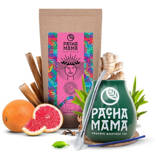 Pachamama Guayusa Tee Zubehör Set 100g | Pachamama Heartwarming | Bio Ilex Guayusa aus Ecuador| Schwester von Yerba Mate Tee | Kalebasse | Bombilla von PACHAMAMA