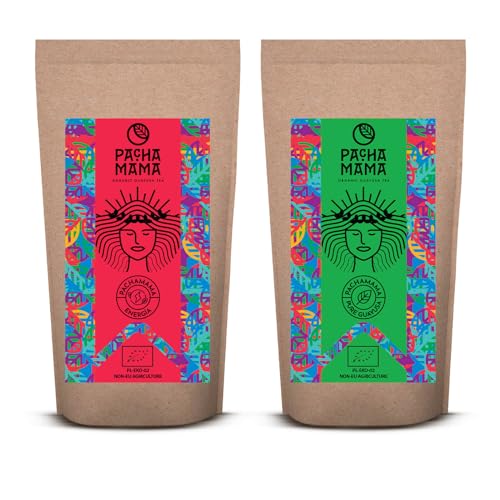 Zweierpack Guayusa Pachamama | Guayusa Pachamama Energia und Pure | Traditioneller Guayusa Tee und mit Guarana | Bio Ilex guayusa | Natürliches Koffein | Kaffeealternative | 2x500g | 1kg von PACHAMAMA