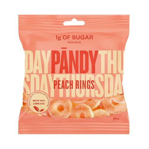 PÄNDY Peach Rings Low Carb Süßigkeiten 14 Beutel - Schwedische Süßigkeiten-Mischung - Gesunde Süßigkeiten - Schaum-Gelee-Süßigkeiten ohne Zucker - Pfirsichgeschmack Diät-Keto Gummibärchen 14 x 50g von PÄNDY