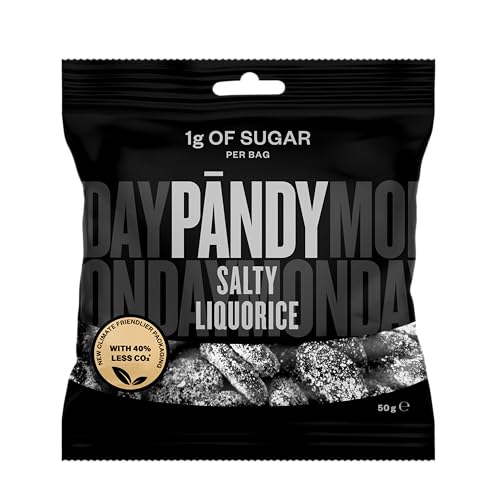 PANDY Zuckerfreie Süssigkeiten - Zuckerfreie Fruchtgummis – Salzlakritz Schädel – Beutel mit Fruchtgummi-Bonbons, nur 1 g Zucker und 80 Kalorien, 14 × 50 g von PÄNDY