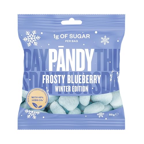 Pändy Frosty Blueberry - Low carb süßigkeiten - Gesunde Süßigkeiten Fruchtgummis – Geschmack von Blaubeere, nur 1 g Zucker und 85 Kalorien, 14 × 50 g von PÄNDY