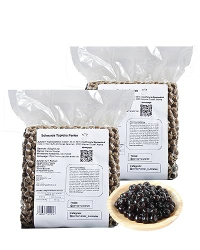 2 * 900g Tapioka Perlen | Bubble Tea Set & Milchtee Boba-Kugeln Vegan| Perfekt für Smoothie, Eiskaffee, Eistee, Slush und gemischte Fruchtgetränke | Bubble Tee Tapioka Boba Perlen Party von PANDA MEISTER