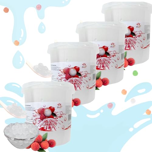 4x3KG Bubble Tea Perlen Litschi - Bubbletea Boba Perlen Set - Natur&Vegan- Bubble Tea Perlen Bubbles - Super Ideen Zum Selber Machen Bubble Tea DIY und Fantastische Boba Partys von PANDA MEISTER