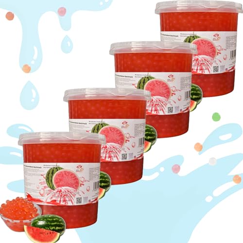 4x3KG Bubble Tea Perlen Wassermelone - Bubble Tea Perlen Bubbles-Bubbletea Boba Perlen Set-Super Ideen zum Selber Machen Bubble Tea DIY und Fantastische Boba Partys von PANDA MEISTER