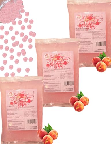 Bubble Tea Popping Boba Mix - 3 x 600g Pfirsich Boba Fruchtperlen -Glutenfrei Boba Perlen- Super Ideen zum Selber Machen Bubble Tee Topping für DIY von PANDA MEISTER