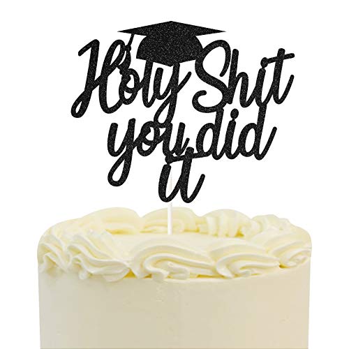 Holy Shit You did it Grad Tortenaufsatz Schwarz Glitzer Graduation Party Dekorationen 2021 Senior High School Graduation Cake Decor, Funny 2021 College University Graduation Party Supplies von PANHUI