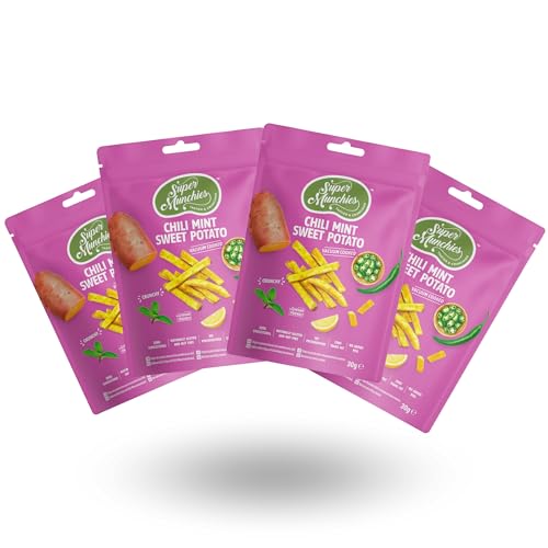 Super Munchies Chilli Mint Sweet Potato (4x30g) | Vakuumgekochte Chips | Vegan | Ohne: Transfette, Gluten, Nuss, Cholesteron, zusätzlichen Zucker von PARTHIAN-GROUP