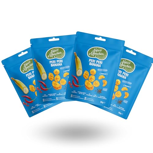 Super Munchies Peri Peri Banana (4x30g) | Vakuumgekochte Chips | Vegan | Ohne: Transfette, Gluten, Nuss, Cholesteron, zusätzlichen Zucker von PARTHIAN-GROUP