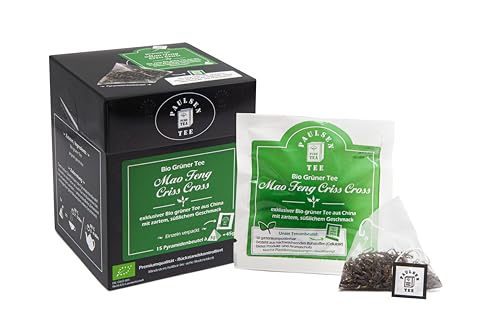 Bio Mao Feng Criss Cross 15 x 3g, einzeln kuvertiert, Paulsen Tee Grüner Tee im Pyramidenbeutel - Bio, rückstandskontrolliert & zertifiziert von PAULSEN TEE PURE TEA