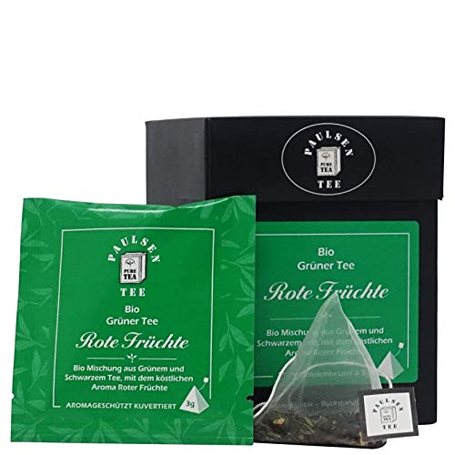 Bio Rote Früchte 15 x 3g, einzeln kuvertiert, Paulsen Tee Grüner Tee im Pyramidenbeutel - Bio, rückstandskontrolliert & zertifiziert von PAULSEN TEE PURE TEA