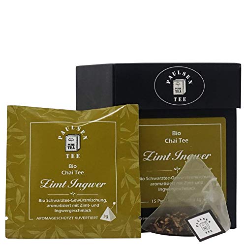 Bio Zimt Ingwer 15 x 3g (155,33 Euro / kg) Paulsen Tee Chai Tee im Pyramidenbeutel - Bio, rückstandskontrolliert & zertifiziert von PAULSEN TEE PURE TEA