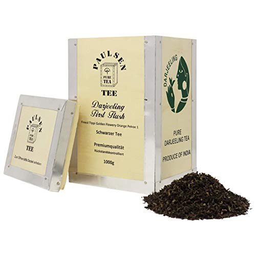 Darjeeling First Flush "Ernte 2024", in Teekiste, 1000g, Paulsen Tee Schwarzer Tee, rückstandskontrolliert & zertifiziert von PAULSEN TEE PURE TEA