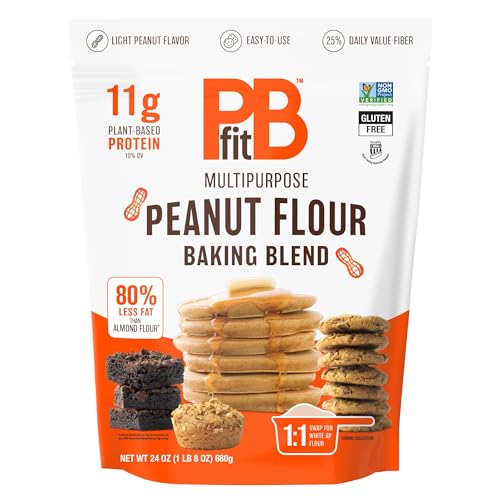 PBfit Erdnussmehl-Backmischung – glutenfrei und gentechnikfrei – 10 g Protein pro Portion 8 % DV – 80 % weniger Fett als Mandelmehl – 1 Austausch gegen Weißmehl – leichter Erdnussgeschmack – 25 % von PBfit