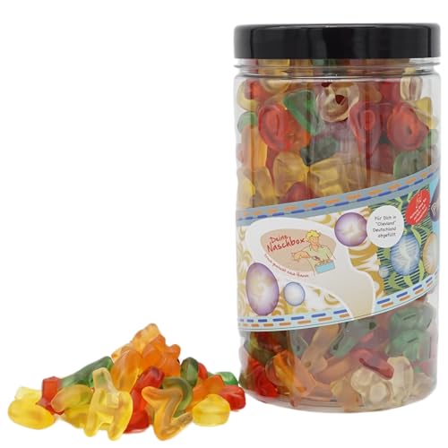 Deine Naschbox | Fruchtgummi-Buchstaben Mix | 1kg Pot | XL Großpackung - Schönes Geschenk zum Schulbeginn - Fruchtiges ABC von PE ÄM