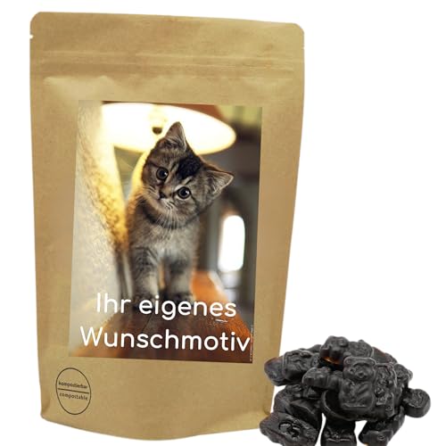 Deine Naschbox | Naschbeutel mit eigenem Motiv | kompostierbar | Größe L | gefüllt mit 800g zuckerfreien süßen Lakritz Bärchen - Würzig - Aromatisch von PE ÄM