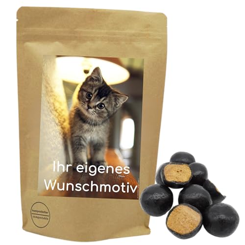 Deine Naschbox | Naschbeutel mit eigenem Motiv | kompostierbar | Größe M | gefüllt mit 450g Salmiak Lakritz Rondos - Knackige Kugeln mit Salmiakpaste von PE ÄM