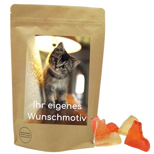 Deine Naschbox | Naschbeutel mit eigenem Motive | kompostierbar | Größe M | gefüllt mit 450g fruchtig leckeren weihnachtlichen Dom Fruchtgummis von PE ÄM