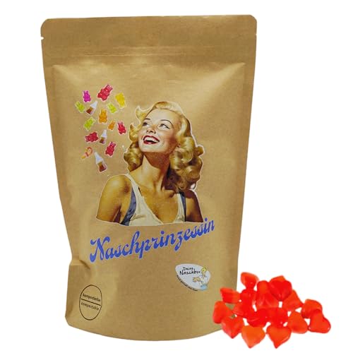 Deine Naschbox | Naschbeutel mit tollen Motiven | kompostierbar | Größe M | gefüllt mit 450g fruchtigen weihnachtlichen Fruchtgummi Glühweinherzenn von PE ÄM