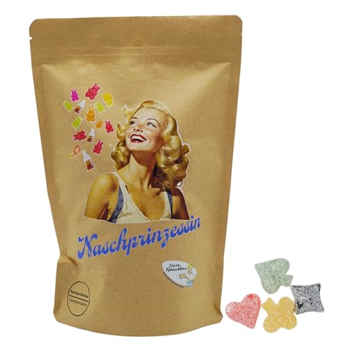 Deine Naschbox | Naschbeutel mit tollen Motiven | kompostierbar | Größe M | gefüllt mit 450g zuckerfreiem Fruchtgummi Pokermix von PE ÄM