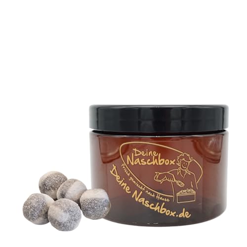 Deine Naschbox | Salmiak Bonbon Kugeln | 300g Pot | Pöttchen für Unterwegs, Mitbringsel & Geschenk - Salmiakpulver Füllung - Lakritzspezialität von PE ÄM