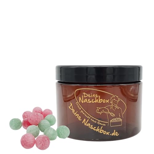 Deine Naschbox | Saure Bonbon Kugeln | 350g Pot | Pöttchen für Unterwegs, Mitbringsel & Geschenk - 2 Sorten Mix - Erdbeere & Apfel von PE ÄM