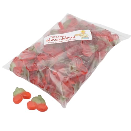 Deine Naschbox | Zuckerfreie Fruchtgummi Kirschen | 1kg Nachfüllbeutel | Minimale Verpackung 100% recyclebar - XL Großpackung - Saftig, fruchtig & süß von PE ÄM