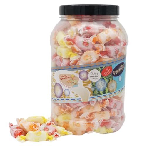 Deine Naschbox | Zuckerfreie Fruchtsaft-Toffees | 1kg Big Pot | XXL Fruchtbonbon Großpackung - Kaubonbons - Zitrone Orange & Erdbeer Geschmack von PE ÄM