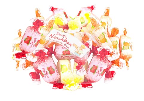 Deine Naschbox Zuckerfreie Fruchtsaft-Toffees -Süßigkeiten-Nachfüllbeutel-Kaubonbons ohne Zucker-Fruchtbonbon - Zitrone, Orange, Erdbeere 250g von PE ÄM