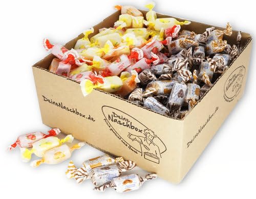 Deine Naschbox | Zuckerfreie Toffee Mix | 1,25kg lose im Karton | XXL Vorrat Packung - Frucht & Carribean Cream - ohne zusätzliche Umverpackung von PE ÄM