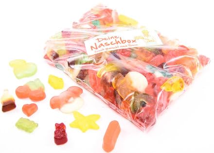 Deine Naschbox | Zuckerfreier Frucht & Weingummi Mix | 1kg Nachfüllbeutel | Minimale Verpackung 100% recyclebar - Großpackung - 10 Sorten - Bunter Mix von PE ÄM