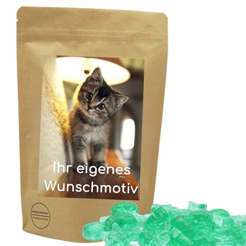 PE ÄM | Naschbeutel mit eigenem Motiv | kompostierbar | Größe S | gefüllt mit 150g PE ÄM - Zuckerfreiem Fruchtgummi Apfel Meerestieren | Fruchtig von PE ÄM