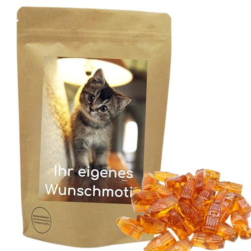 PE ÄM | Naschbeutel mit eigenem Motiv | kompostierbar | Größe S | gefüllt mit 150g PE ÄM - Zuckerfreiem Fruchtgummi Colafläschchen | Aromatisch von PE ÄM