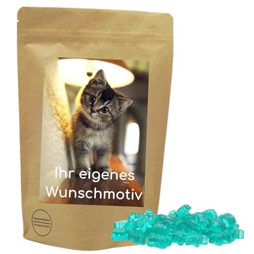 PE ÄM | Naschbeutel mit eigenem Motiv | kompostierbar | Größe S | gefüllt mit 150g PE ÄM - Zuckerfreiem Fruchtgummi Energy Meerestieren | Fruchtig von PE ÄM