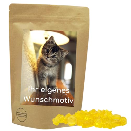 PE ÄM | Naschbeutel mit eigenem Motiv | kompostierbar | Größe S | gefüllt mit 150g PE ÄM - Zuckerfreiem Fruchtgummi Zitrone Meerestieren | Fruchtig von PE ÄM