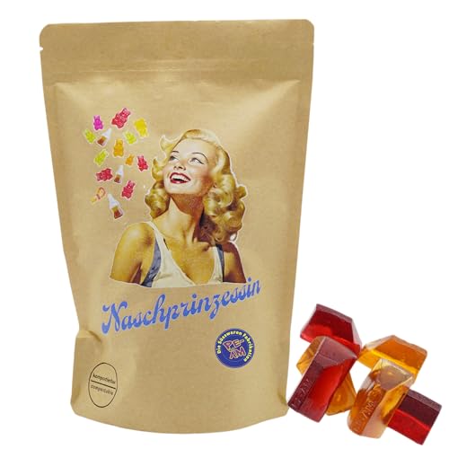 PE ÄM | Naschbeutel mit tollen Motiven | kompostierbar | Größe M | gefüllt mit 450g PE ÄM - Zuckerfreien Fruchtgummi Kirsch/Cola M'Ecks | Saftiger Mix von PE ÄM