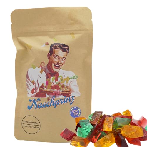 PE ÄM | Naschbeutel mit tollen Motiven | kompostierbar | Größe S | gefüllt mit 150g PE ÄM - Zuckerfreiem Fruchtgummi M'Ecks 5er Mix | Süß & Saftig von PE ÄM