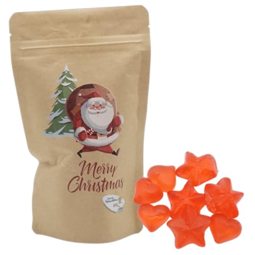 Weihnachtsmann Motivbeutel |Gefüllt mit 150g Fruchtgummi Glühweinsternen & Herzen von PE ÄM