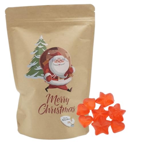 Weihnachtsmann Motivbeutel |Gefüllt mit 450g Fruchtgummi Glühweinherzen von PE ÄM