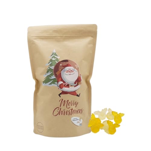 Weihnachtsmann Motivbeutel |Gefüllt mit 800g Fruchtgummi Eierpunsch Elchen von PE ÄM