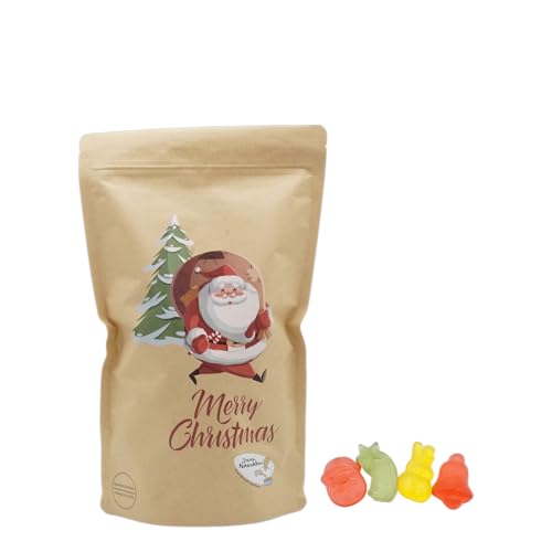 Weihnachtsmann Motivbeutel |Gefüllt mit 800g Fruchtgummi Weihnachtsmischung von PE ÄM