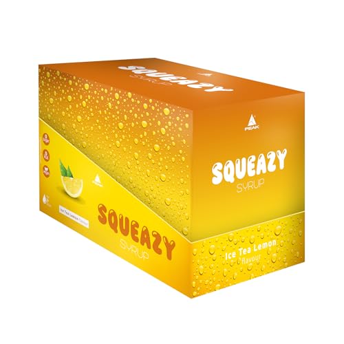 PEAK Squeazy Syrup - Display - 10 x 65ml - Geschmack Ice Tea Lemon I für bis zu 8 l Fertiggetränk I zuckerfreier Sirup mit echtem Fruchtextrakt I vegan I zero Kalorien von PEAK