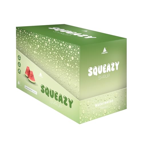 PEAK Squeazy Syrup - Display - 10 x 65ml - Geschmack Watermelon I für bis zu 8 l Fertiggetränk I zuckerfreier Sirup mit echtem Fruchtextrakt I vegan I zero Kalorien von PEAK