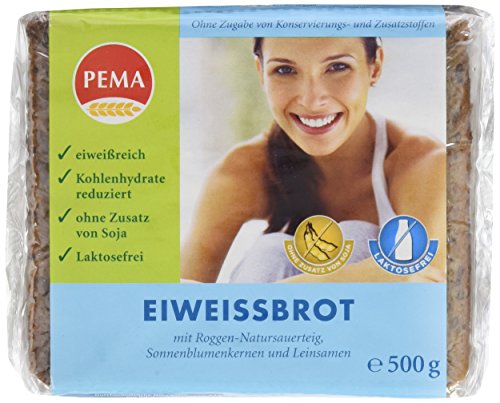 PEMA Eiweissbrot 6x500g, Vollkornbrot mit Roggen-Natursauerteig, Sonnenblumenkernen und Leinsamen; Eiweiß angereichert und Kohlenhydrate reduziert, 1er Pack (1 x 3000 g) von PEMA