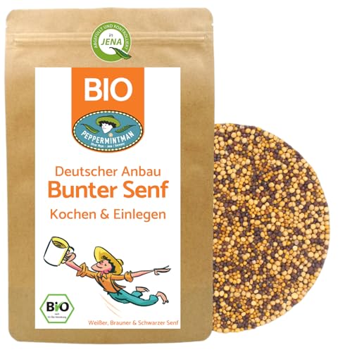 BIO Bunter Trio Senf 250g - Deutscher Anbau - Schwarze & Braune & Gelbe Senfkörner Mix - Würzen Senfherstellung Gründünger - PEPPERMINTMAN von PEPPERMINTMAN Oliver Neye - Jena / Germany