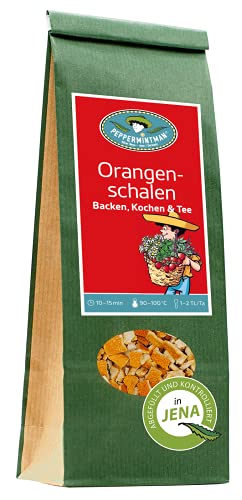 Orangenschalen 60g - lose und natürlich - Geschnittene, getrocknete und ungeschwefelte Stücke - für Früchtetee und zum backen - PEPPERMINTMAN von PEPPERMINTMAN Oliver Neye - Jena / Germany