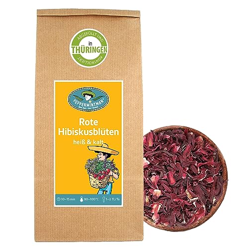 Rote Hibiskusblüten 60g - Blüten für Hibiskustee ohne künstliche Farbstoffe - Durstlöschertee - PEPPERMINTMAN von PEPPERMINTMAN Oliver Neye - Jena / Germany