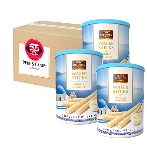 Pere's Candy® Bundle für 1,2 kg • Vanille Wafer Sticks • Waffelröllchen mit Vanillegeschmackcreme 3er Pack (3 x 400 g) + Pere's Candy Notepad DIN A7-25 Blatt von PERE’S CANDY