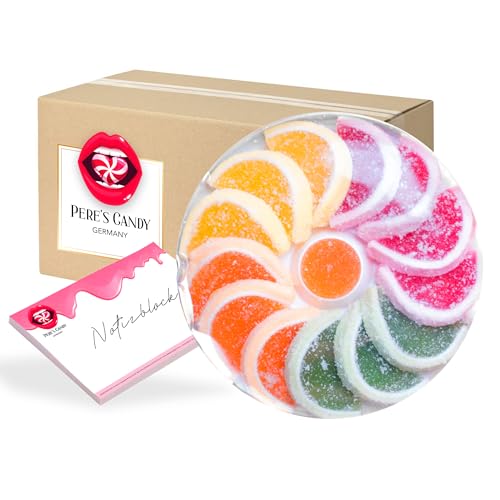 Pere's Candy® Bundle für 1 x 200g Makarena Geleespalten intensivem Frucht-Geschmack gezuckerten Gelee-Scheiben + Pere's Candy Notepad DIN A7-25 Blatt von PERE’S CANDY